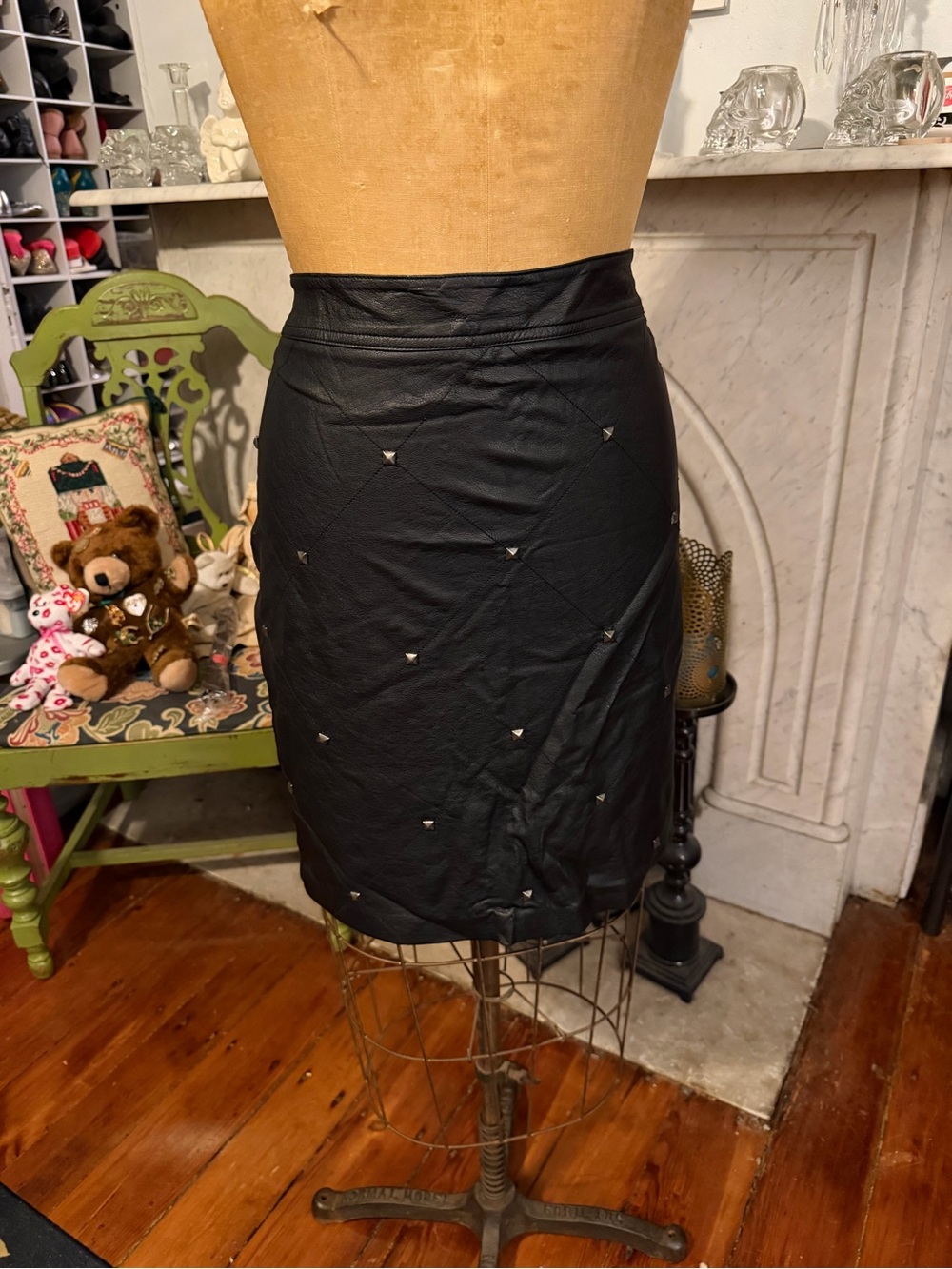 Lane Bryant Black Faux Leather Mini Skirt with Stud Accents
